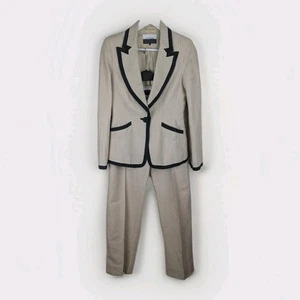 Jaeger London Vintage Trouser Suit Striped Linen & Cotton UK 8 Beige Black - Picture 1 of 18