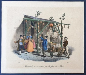 stampa antica litografia acquerellata gatti dura napoli natale fruttaiolo 1839 - Picture 1 of 5