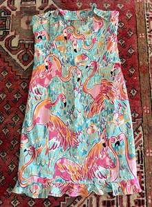 Lilly Pulitzer Wyatt Strapless Mini Dress SZ 2 Pink Blue Peel and Eat Flamingo - Picture 1 of 6