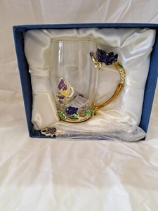 Rose Enamel Crystal Tea Cup Coffee Mug Butterfly Rose Painted. 13 cm In Box - Picture 1 of 13