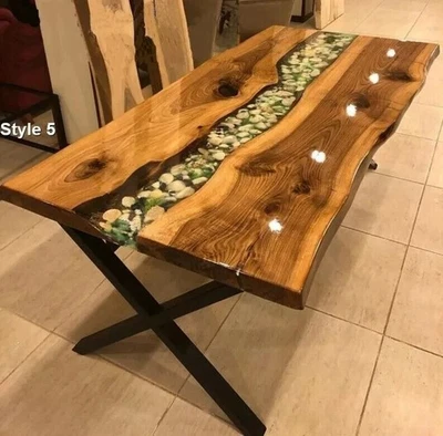 60" x 30" Ocean Resin Epoxy River Table Top – Live Edge Dining Custom Furniture - Image 1 of 4