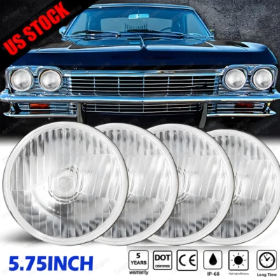4PCS 5.75" 5 3/4 LED Headlights Halo DRL Hi/Lo For 58-75 Chevy Impala El Camino - Image 1 of 4