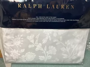 Ralph Lauren Ashmont Floral Jacquard Cotton Sateen Fitted Sheet White - Cal King - Picture 1 of 5