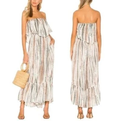 Free People Sin Tirantes Multicolor Crema Verde Marrón Mameluco Mono Jersey Foto 1 de 4