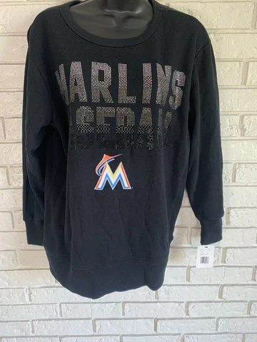 Womens MLB Miami Marlins Jewled Sweatshirt Black NEW SM Cover