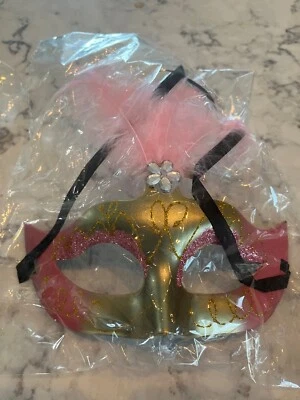 Mardi Gras masks.  New.  Pink or blue with feathers and head strap - Image 1 of 2