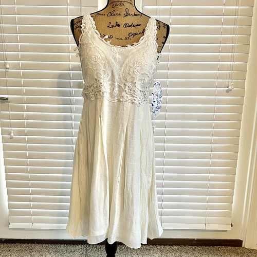 OFF WHITE Abito estivo nuovo con etichette J. Gee taglia media in pizzo bianco all'uncinetto Cottagecore Boho