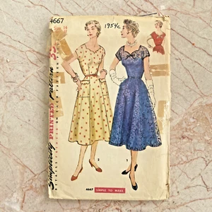Simplicity 4667, 50s Dress, Sz 14/32, Vintage Sewing Pattern, Cut & COMPLETE - Picture 1 of 2