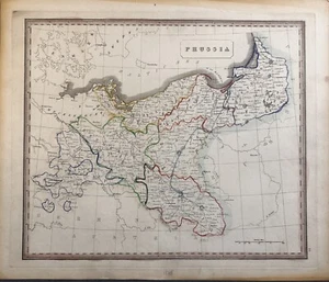 1848 Prussia Original Map, Engraving With Hand-Colored Outlines - Picture 1 of 2