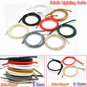 Fabric Braided Cable Lighting Flex Cord 2/3 Core Electric Wire Vintage Retro - Picture 1 of 5