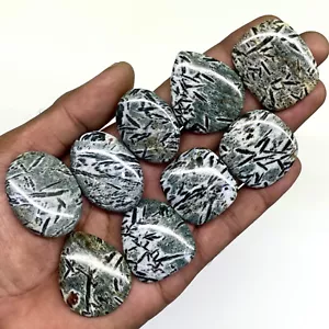 Lotto 9 pezzi pietre preziose cabochon sciolte diaspro naturale Hornblende 29,6-36 mm - Foto 1 di 12
