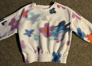 Adidas Girls Floral Crewneck - White Multicolored Pullover Sweater, Size 7/8 - Picture 1 of 6