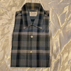 New Vintage Pennleigh Sanforized Shirt Blue Plaid 100% Combed Cotton M 15-15.5 - Picture 1 of 9