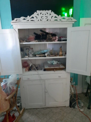 Antique Cupboard (Free antique mirror plus vintage parlor lamp and vase Cover