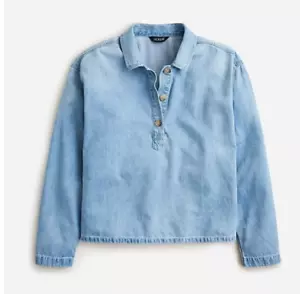 Camisa Top J Crew Chambray Popover Talla L Desteñida Nueva Con Etiquetas Calce Cuadrado Manga Larga Cuello - Imagen 1 de 12