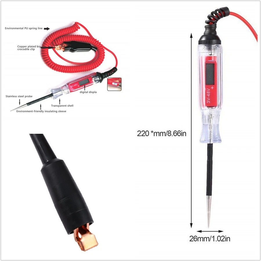 Luz de teste testador de circuito elétrico digital universal carro barco motocicleta 3V-48V - Imagem 1 de 4