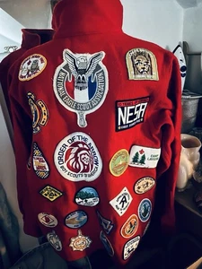 Vintage 80s RED Wool Jacket Shirt Patches Hunting BSA Boys Scouts sz 42 EX - Picture 1 of 11