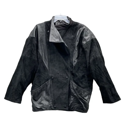 Chaqueta De Colección Comint Cuero Gamuza Genuina Para Mujer Mediana Años 80 Retro Patchwork Rocker Foto 1 de 4