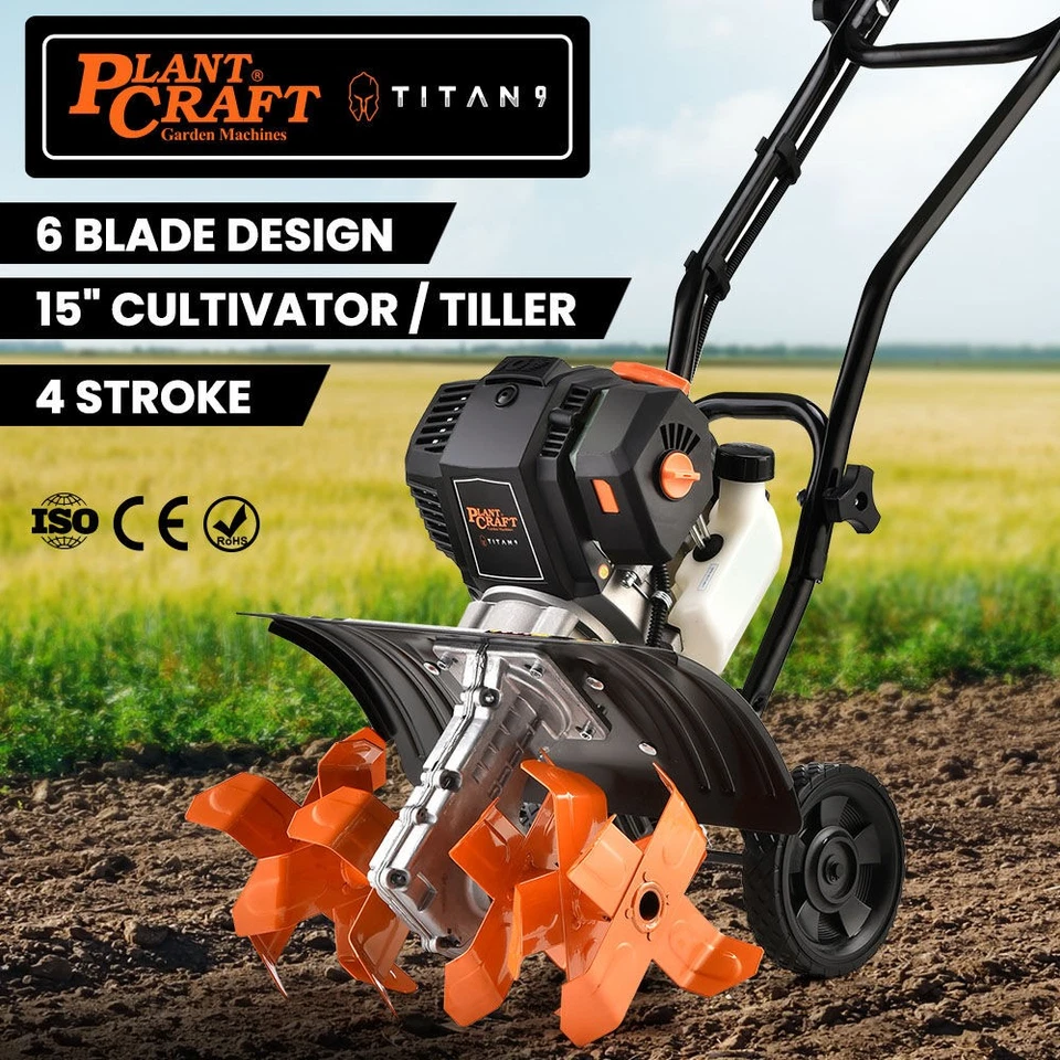 PLANTCRAFT 4-Stroke Tiller Cultivator Handheld Rototiller Garden Soil Ground 15" - image 1 of 4