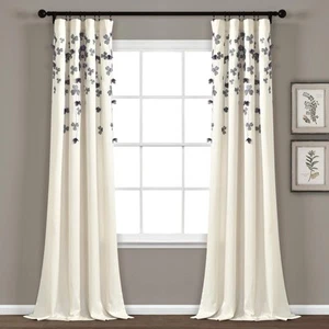 Curtain Flower Drop Window Panel (Single), 84” x 42”, Purple and Ivory - Picture 1 of 5