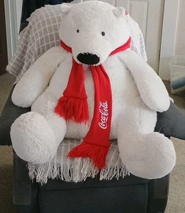 Giant Coca Cola Advertising Plush Polar Bear Red Scarf 38" Tall - Picture 1 of 7