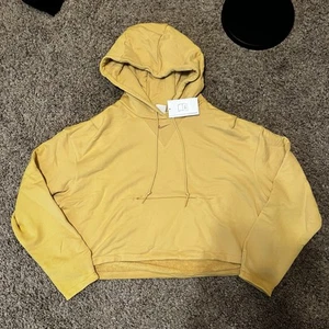 Nike Everyday Golden Yellow Center Swoosh Cropped Hoodie Sweatshirt Women's L - Picture 1 of 8