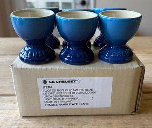 Le Creuset Stoneware Set of 6 Footed Egg Cups Azure Blue NEW NIB - Picture 1 of 6