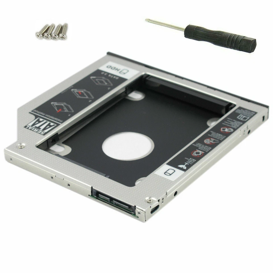 12.7mm Universal for SATA 2nd HDD SSD Hard Drive Caddy CD/DVD-ROM Optical Bay US - Image 1 of 4