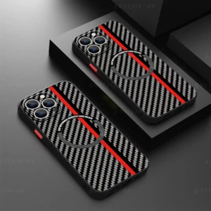 Kohlefaser Schutz Hülle Für iPhone 16 Pro Max 15 14 13 12 11 MagSafe Magnet Case - Zdjęcie 1 z 16