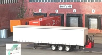 Herpa 076784 Schmitz Gardinenplanen Auflieger mit Mitnahmestapler 1:87 Eigenbau  - Bild 1 von 2