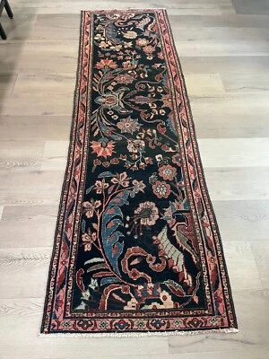 Alfombra oriental malaya antigua tejida a mano Art Nouveau/Art Deco 2,8 pies x 9 pies Foto 1 de 4