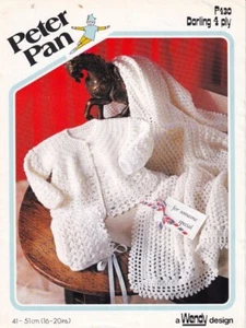 PETER PAN Vintage Crochet Pattern P430 Baby Matinee Set with Shawl 16-20" 4 Ply - Picture 1 of 1