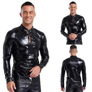 Men Coat Sexy Jacket Stylish Biker Vest Leather Tops Party Tank Lace-up Shirt - Picture 1 of 20