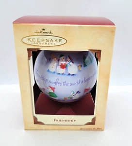 2003 Hallmark Keepsake Ornament Friendship Glass Ball Circle Snowman Sledding - Picture 1 of 3
