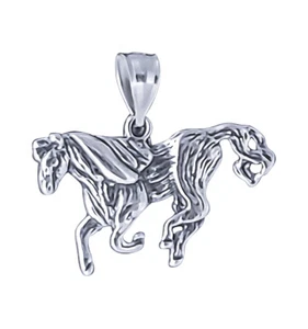 Sterling Silver Horse Charm Pendant Oxidized Finish with 24 inch Necklace - Picture 1 of 3