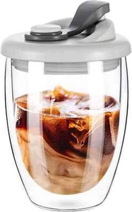 PARACITY Doppelwandiger Glas Kaffeebecher, Glas Kaffeetasse mit Silikondeckel 12 Unzen - Bild 1 von 3