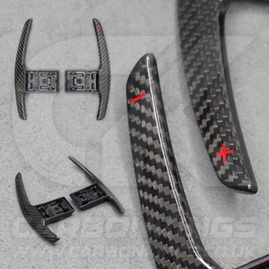 Kohlefaser & Rot +/- Schaltwippen für BMW F80 M3 F82 F83 M4 F87 M2 F30 - Bild 1 von 14