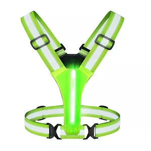 Green Elastic Webbing LED Reflective Running Vest High Visibility Rechargeable - Picture 1 of 8