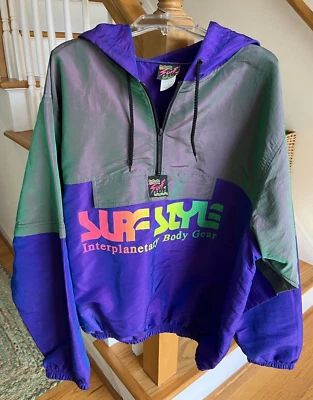 Vintage Surf Style Anorak Interplanetary Body Gear Purple Green Irridescent - Image 1 of 4