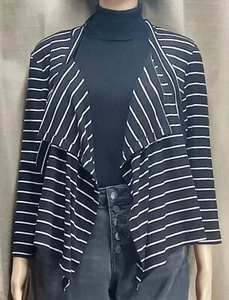 ATTENTION Womens Sz Small Black + White Striped Long Sleeve Draped Cardigan - Picture 1 of 8