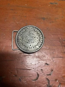 Vintage 1976 Bergamot Brass Mayan Aztec Round Belt Buckle Indiana Metal Craft - Picture 1 of 5