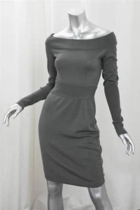 ALAIA Womens Green Wool Knit Off-Shoulder Long-Sleeve Sheath Sweater Dress S - Picture 1 of 9