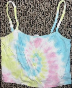 H&M Divided CROP TANK TOP Neon Green/Tie-Dye SIZE S Superb State EUC! 🍀 - Picture 1 of 11
