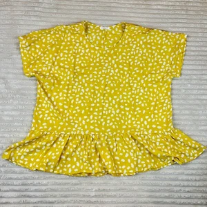Chic Soul Yellow White Print Ruffle Hem Short Sleeve Top Plus Size Womens 3XL - Picture 1 of 6