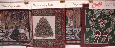 Lot of 4 Tapestry Cuts Fabric Panels Christmas Theme Tree Wreath Town Scene - Image 1 of 4