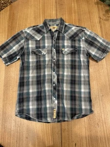 Larry Mahan Pearl Snap Shirt Size L Blue & Grey Plaid Western Cowboy Rodeo Ranch - Picture 1 of 7