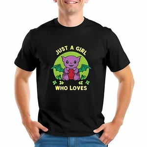Cute Cartoon Purple Dragon T-Shirt Just a Girl Who Loves -Whimsical -All-cotton - Picture 1 of 4