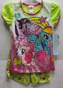 Girls My Little Pony Med 2 Piece Pajama Top & Shorts Set TV Show Cartoon Kid Bed - Picture 1 of 5