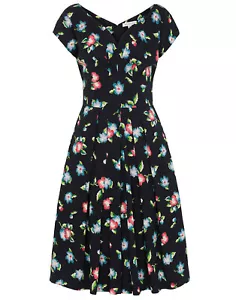 Vestido Emily And Fin Ada Negro Floral Vintage Estilo Retro Nuevo con Etiquetas Pequeño S Reino Unido 10 - Imagen 1 de 2