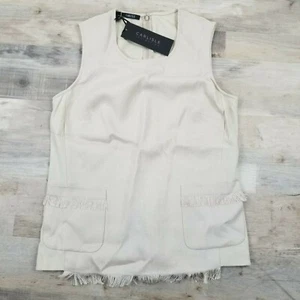 Carlisle PerSe Pullover Vest Sleeveless Top Pockets Tan Fringe Size 10 MSRP $365 - Picture 1 of 11